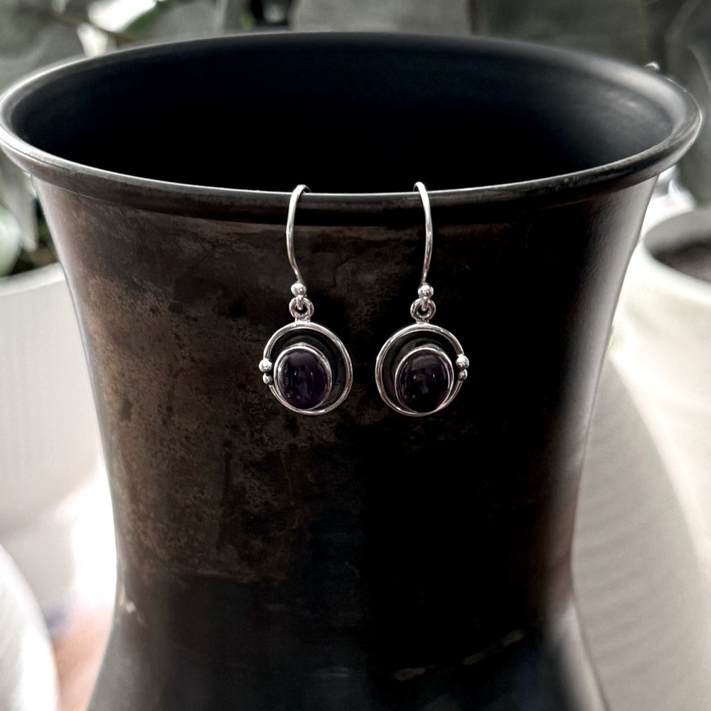 925 Sterling Silver Amethyst Dangle Earrings! NEW! - Picture 4 of 7